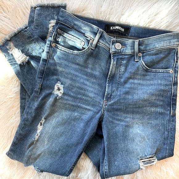 Express High Rise Distressed / Ripped Ankle Leggings / Jeans - Picture 1 of 6